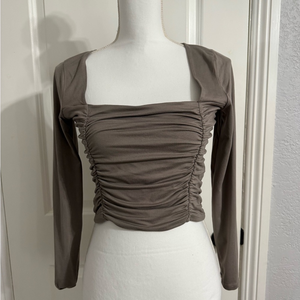 Ruched Square Neck Long Sleeve Top
